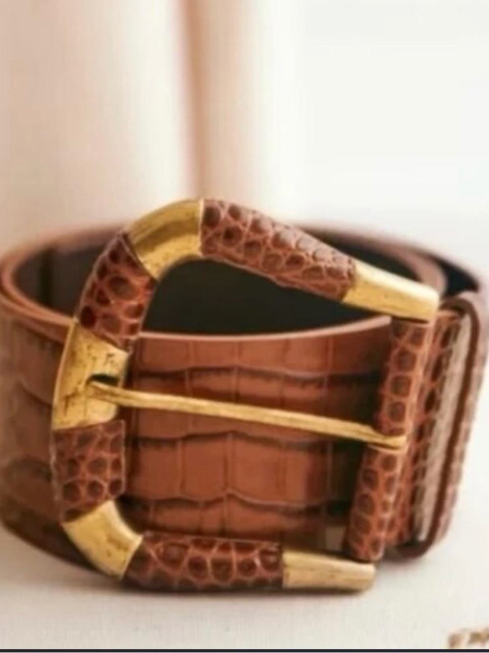 Sezane sophie Croc-Embossed Leather Belt in cognac - Rustic Accent